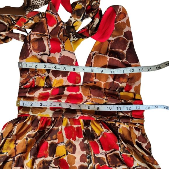 Boston Proper Multicolor Brown Red Yellow Halter V Neck Maxi Dress sz 8 - Picture 6 of 9